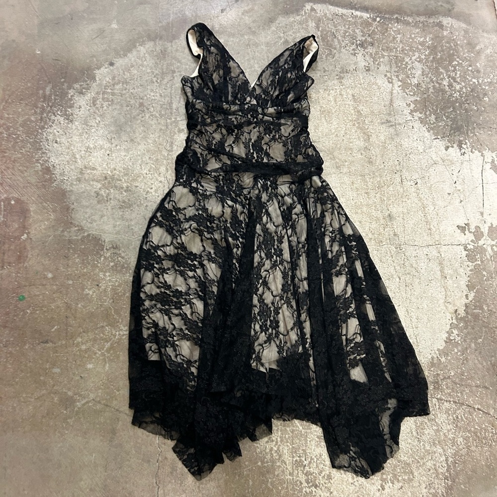 Vintage Y2k asymmetric babydoll Lace Dress whimsigoth ethereal fairy grunge